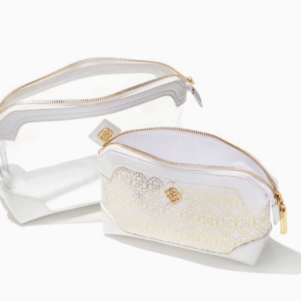 Kendra Scott Duo Cosmetic Pouch in Gold Filigree NWT